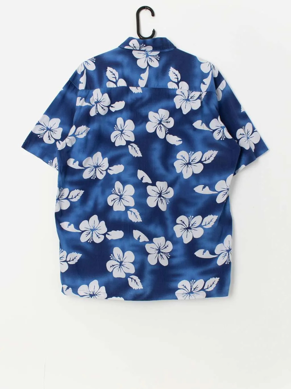 Vintage Hawaiian shirt in blue with white floral print – Large