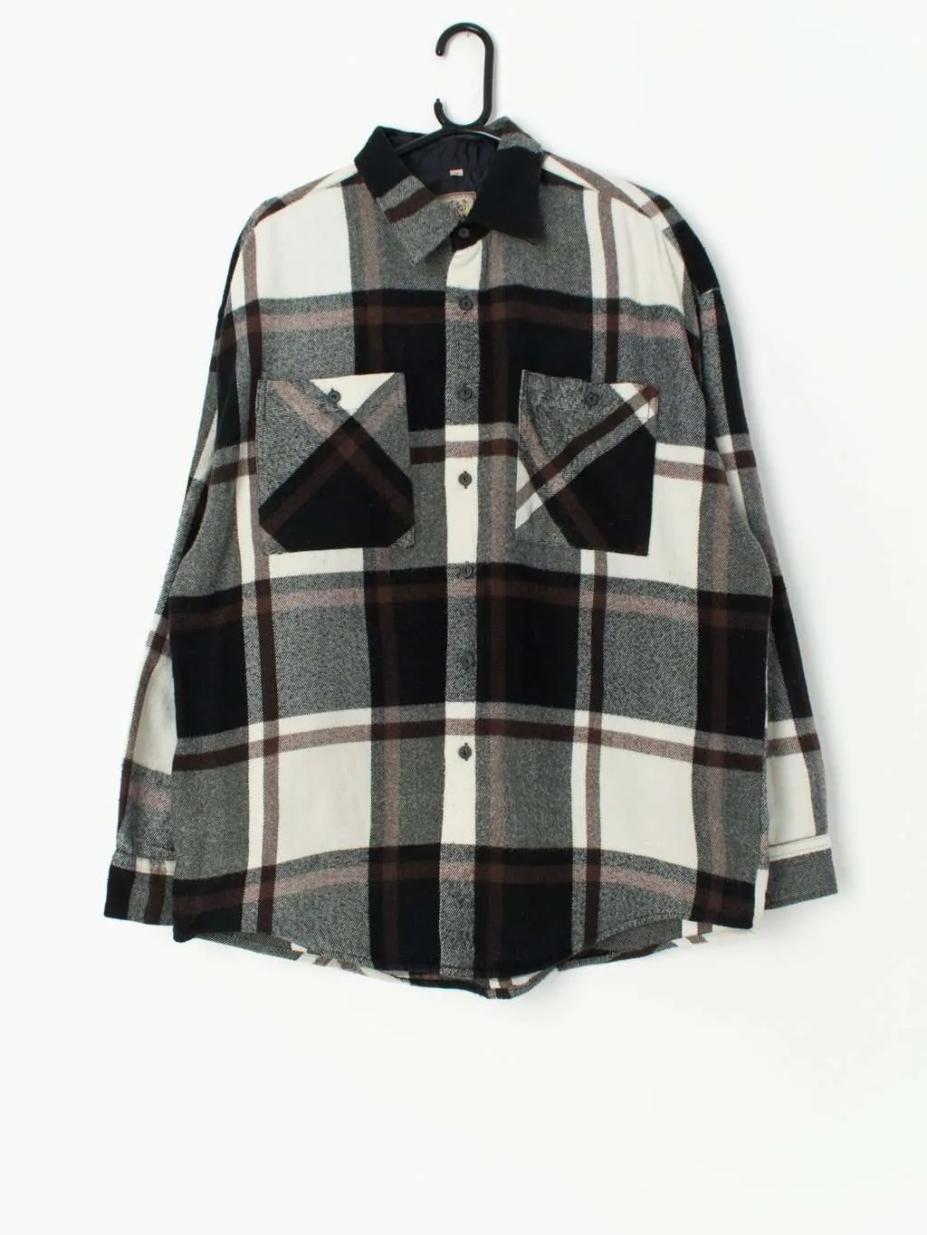 Vintage plaid flannel shirt in black, brown and white – XL