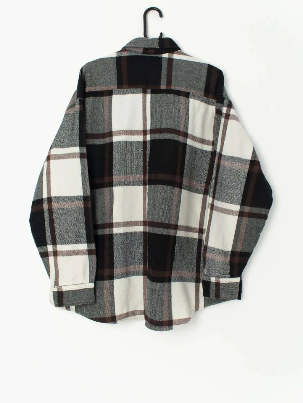 Vintage plaid flannel shirt in black, brown and white – XL