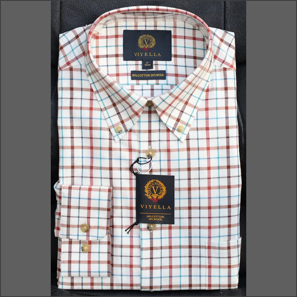 VIYELLA Copper CHECK WOOL BLEND Button Down Collar SHIRT 