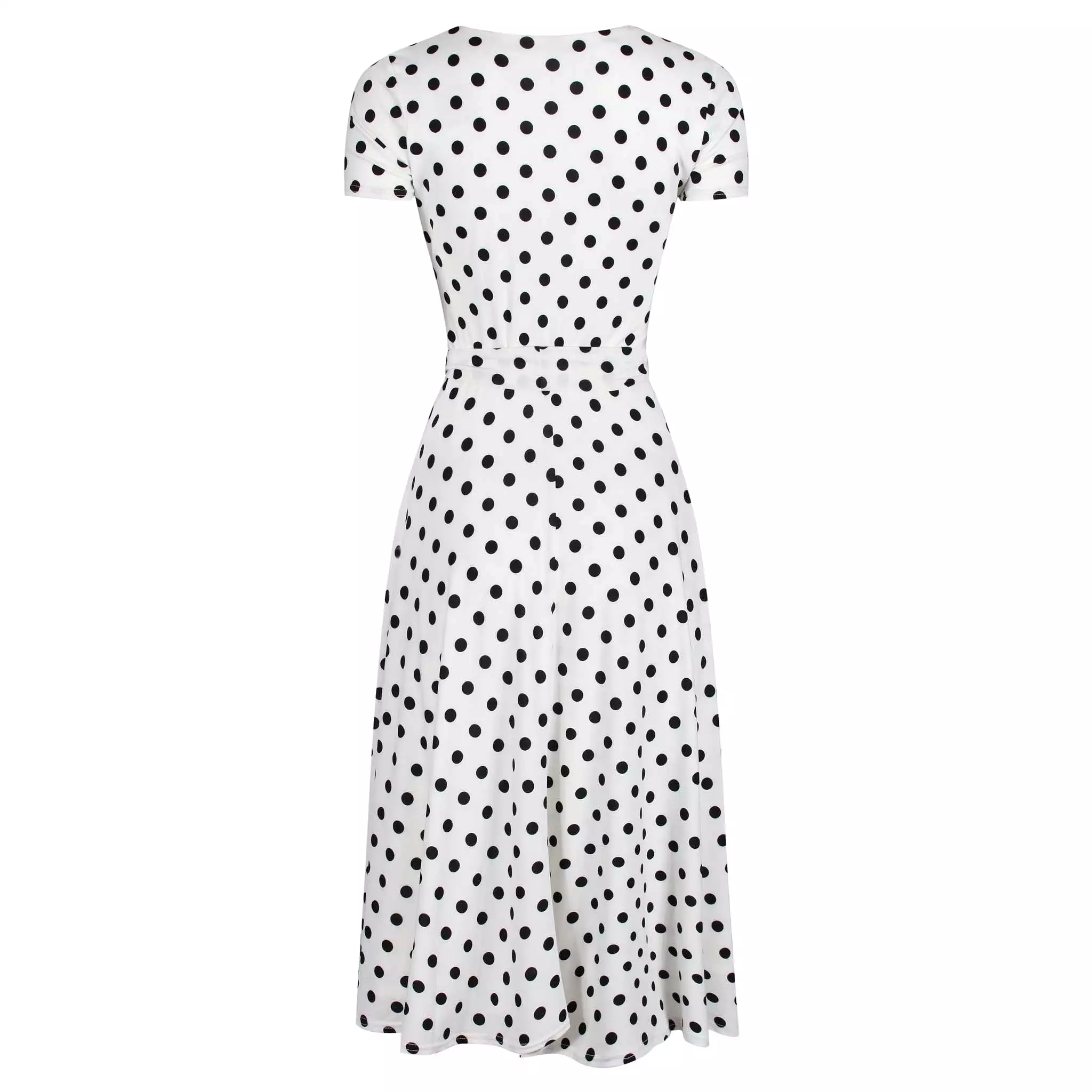 White & Black Polka Dot Cap Sleeve Fit And Flare Midi Dress