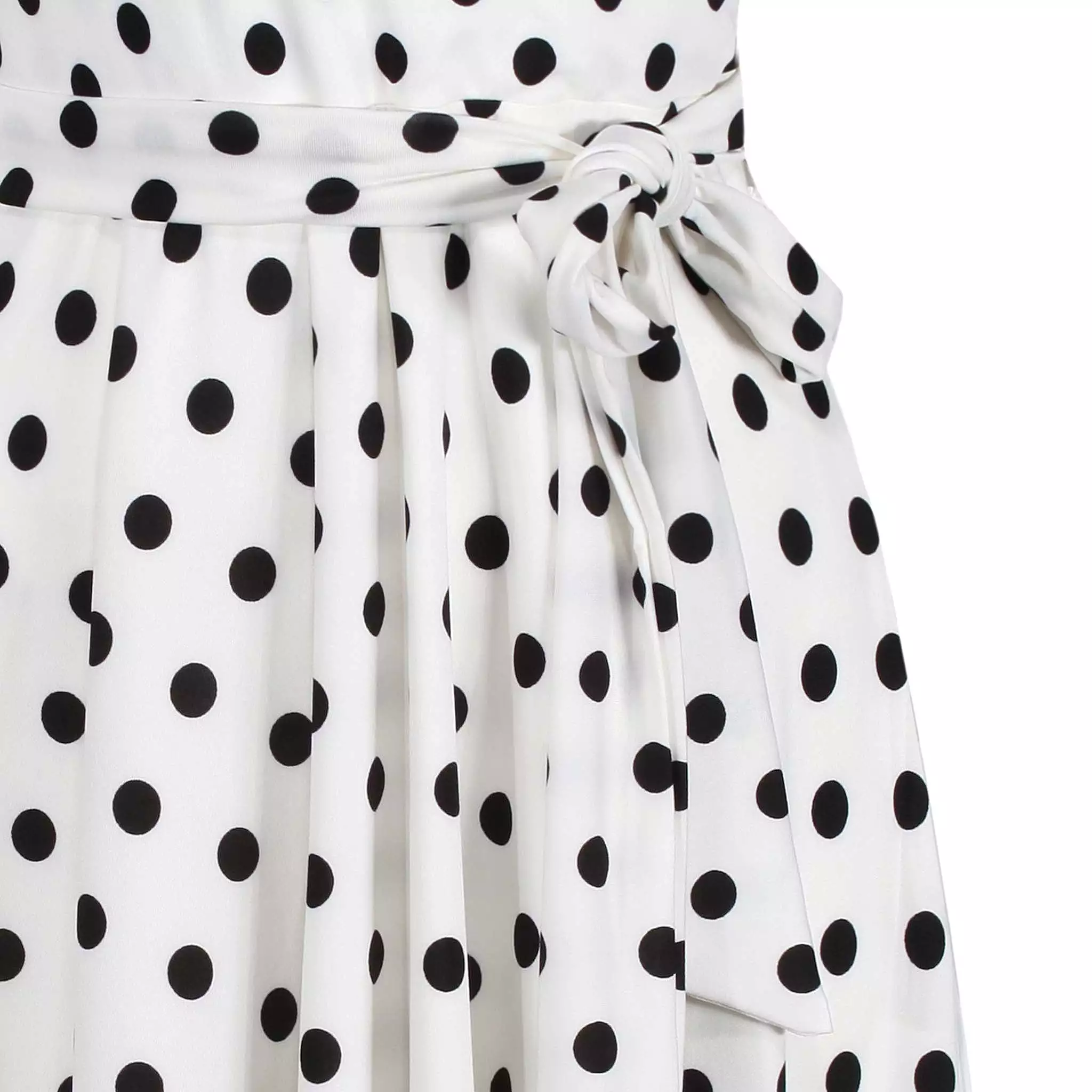 White & Black Polka Dot Cap Sleeve Fit And Flare Midi Dress