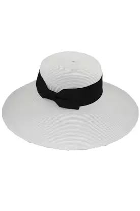 White Black Ribbon Sun Hat