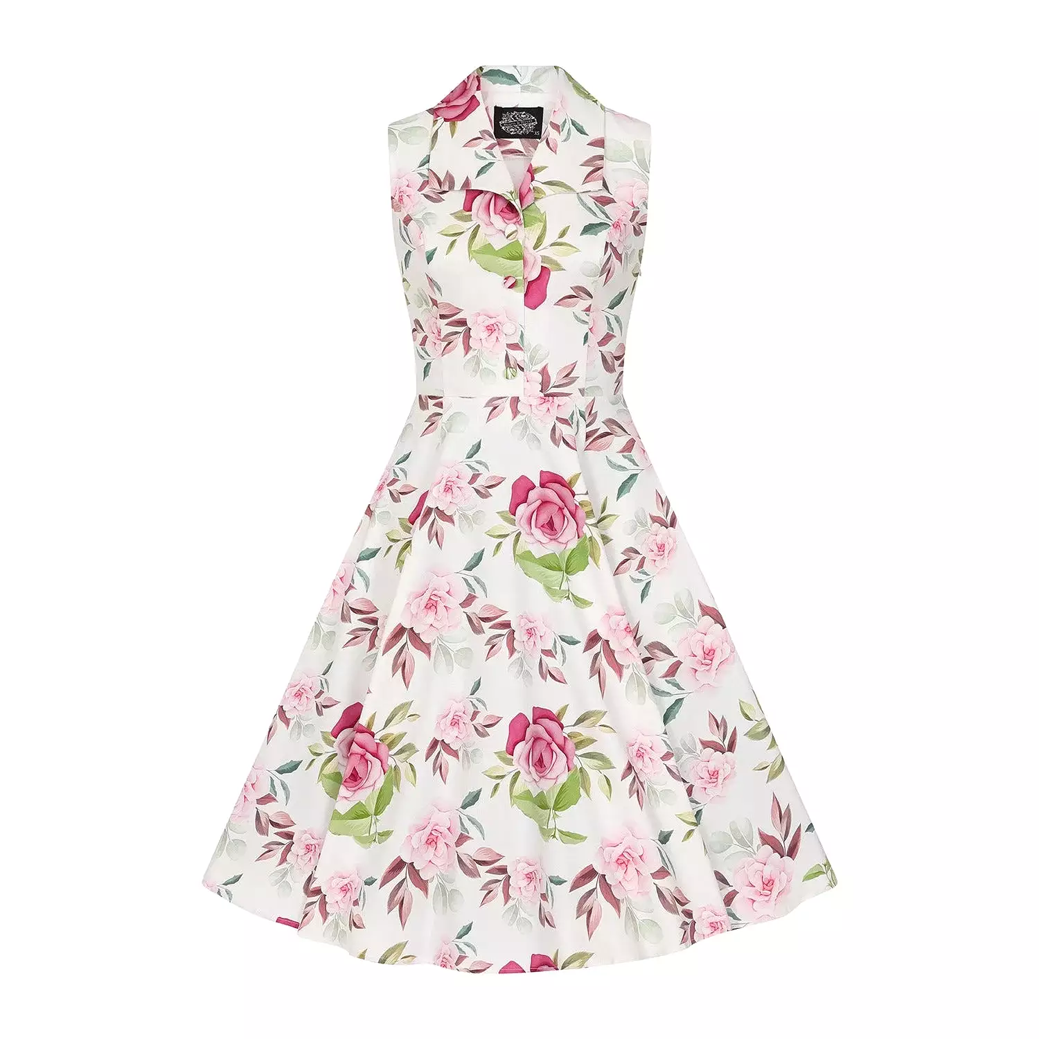 White Floral Print Sleeveless Rockabilly 50s Swing Tea Dress