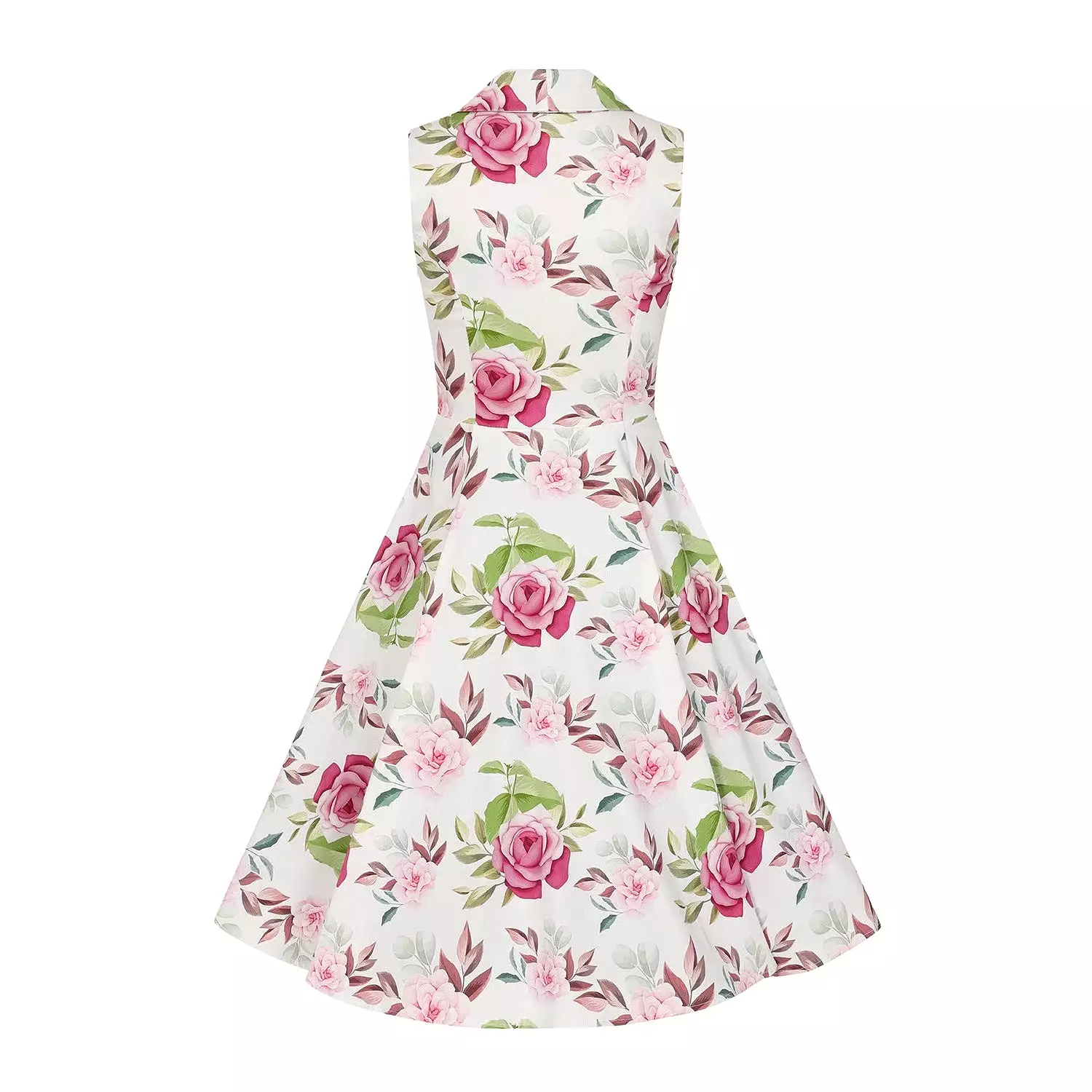 White Floral Print Sleeveless Rockabilly 50s Swing Tea Dress