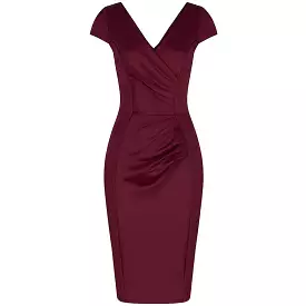 Wine Capped Sleeve Bodycon Wiggle Dress