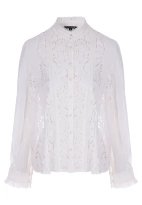 Womens Cream Lace Insert Blouse