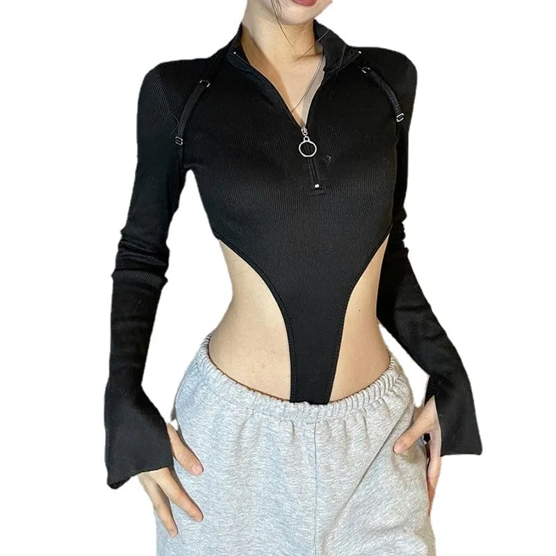 Women's Punk Stand Collar Zipper Romper