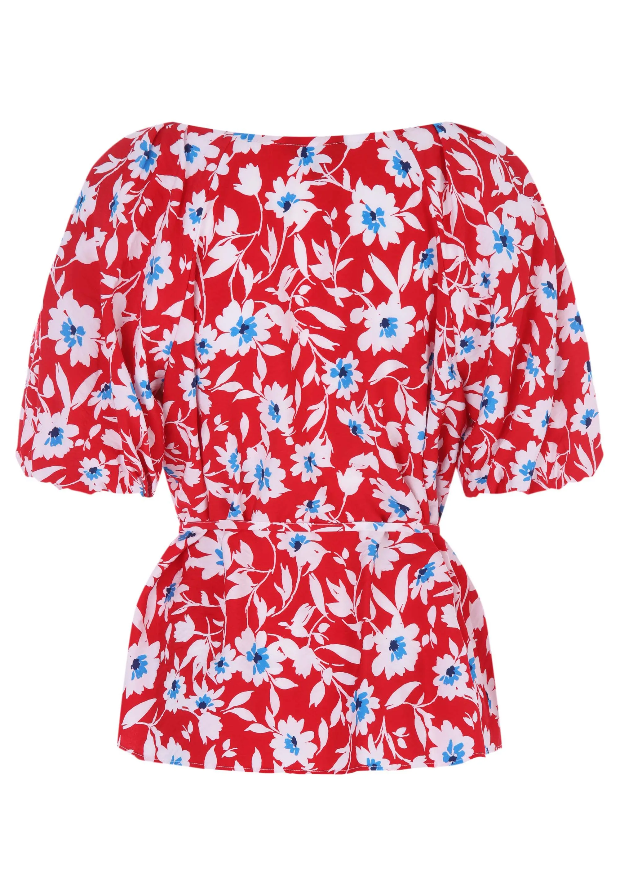 Womens Red Floral Tie Detail Blouse