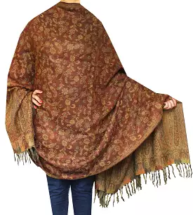 Womens Wool Jamawar Shawl Scarves Paisley Indian Clothing (82 x 42 inches)