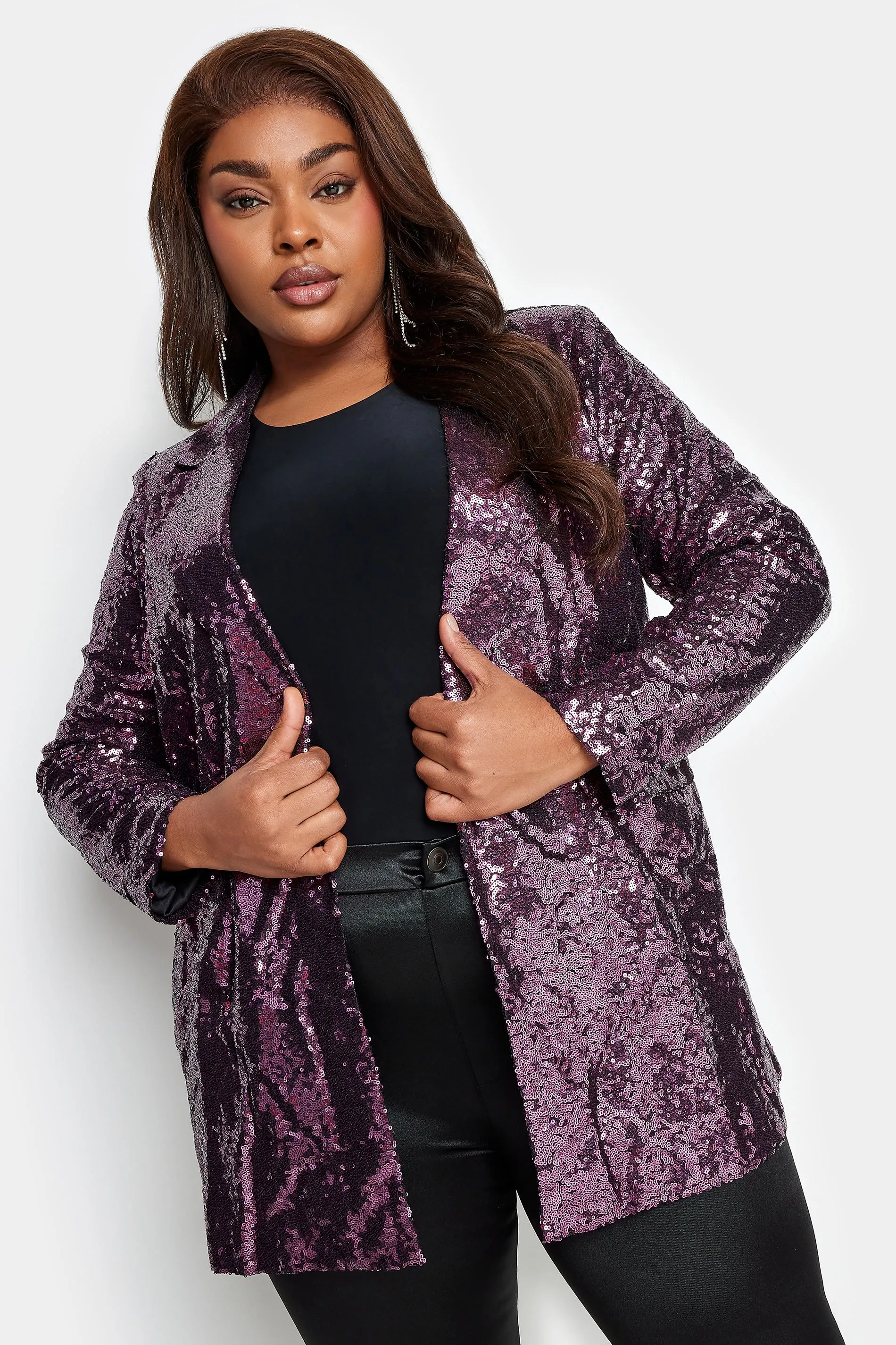 YOURS Curve Purple Sequin Embellished Blazer