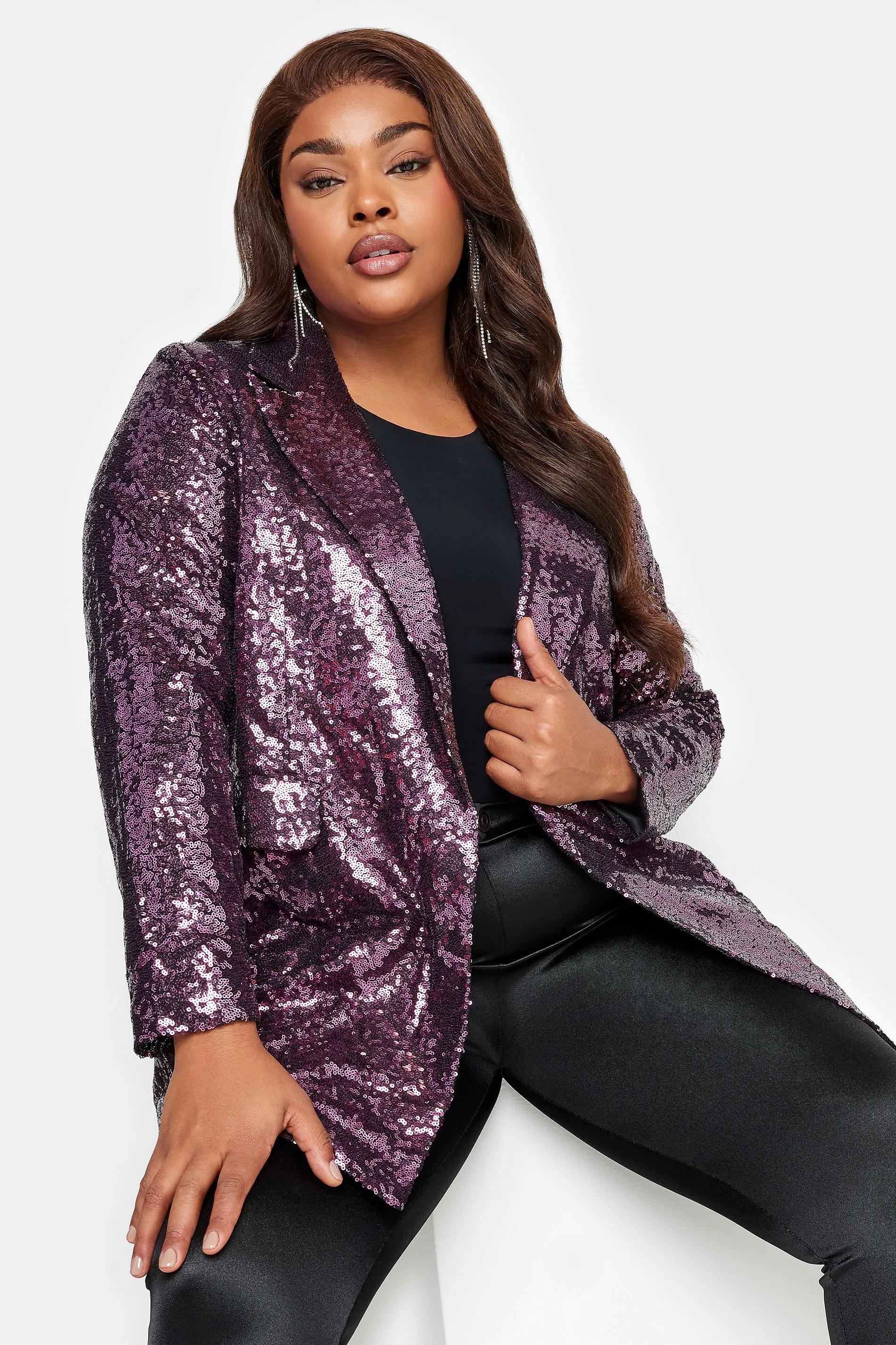 YOURS Curve Purple Sequin Embellished Blazer