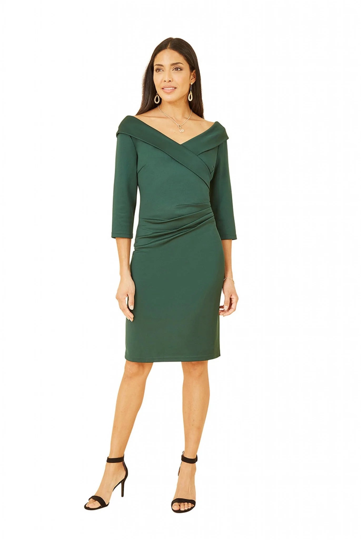 Yumi Green Scuba Fitted Wrap Dress