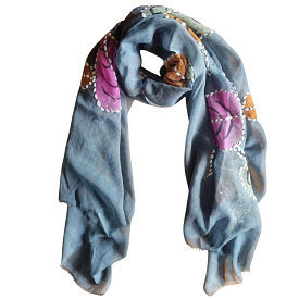 Zoda - Embroidered Wool Scarf - Teal